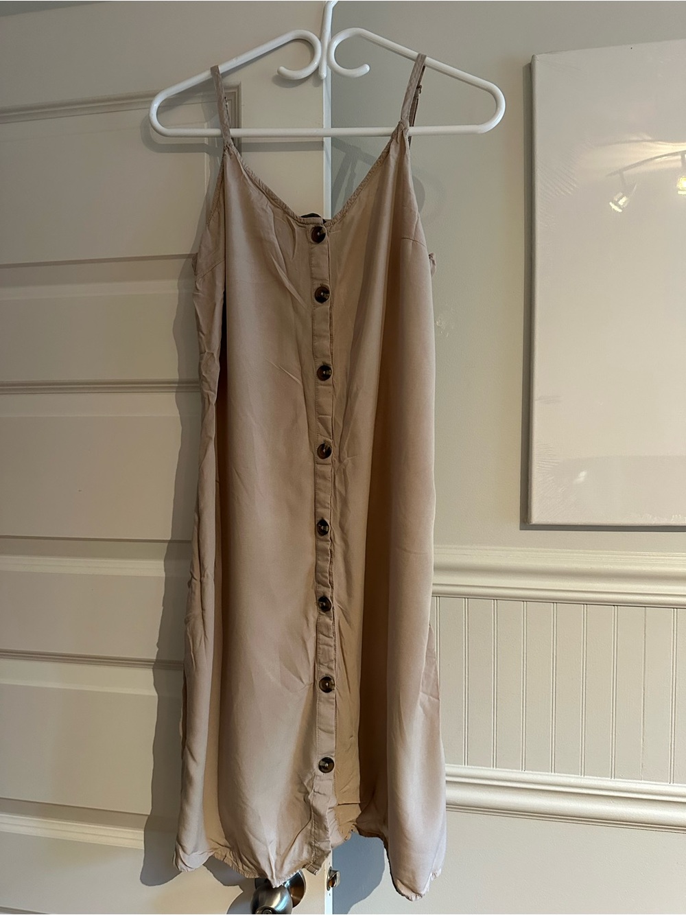Tag Beige Satin-Look Spaghetti Strap Dress